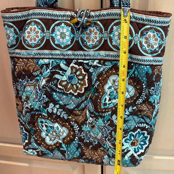 Vera Bradley Java Blue Brown and Blue Cotton Tote Bag with Tortoise Shell Toggle - Picture 6 of 7